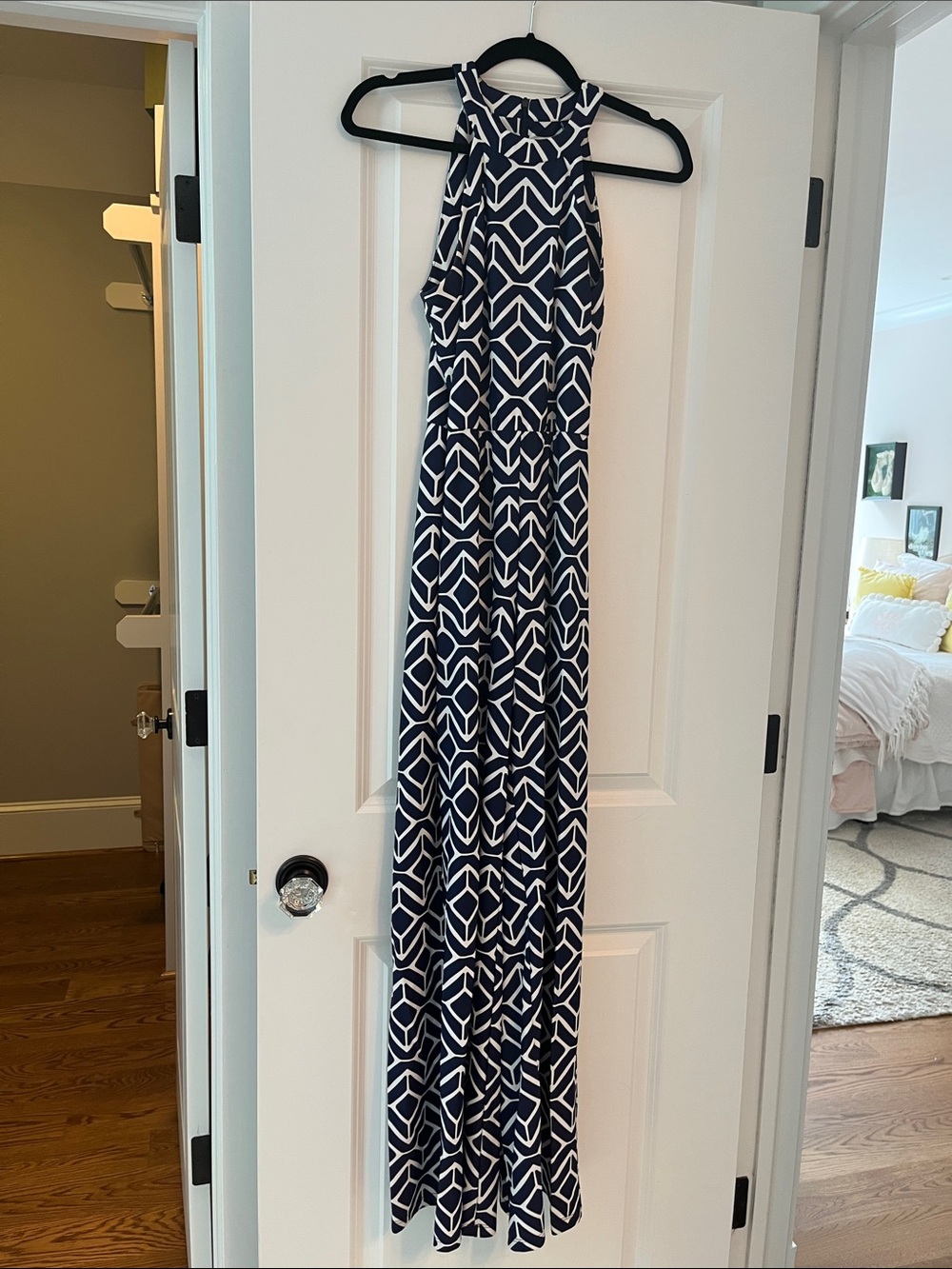 Jude Connally Navy and White Geometric Halter Jumpsuit
